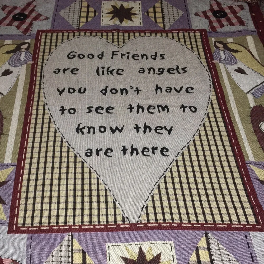 Vintage Blanket Good Friends/Angels Rustic Farmhouse Country Throw or Wall Decor